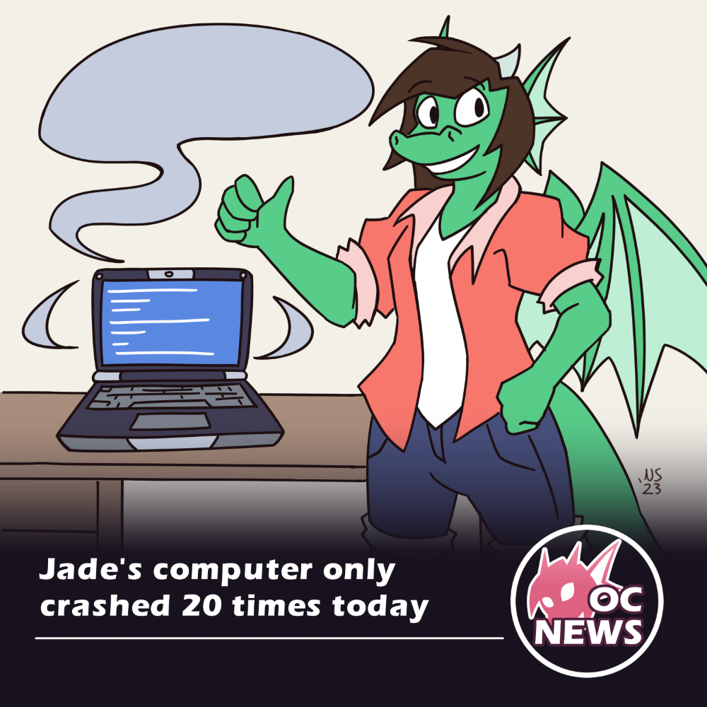 jade with a crashed laptop